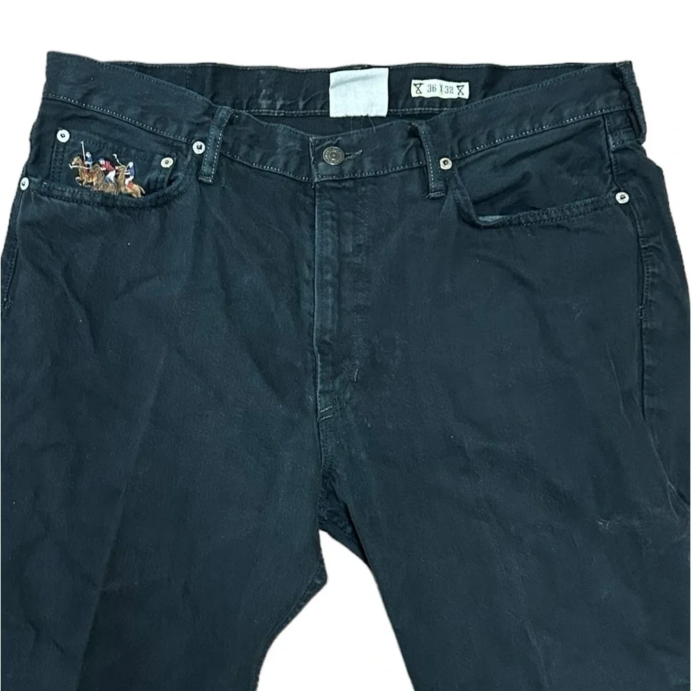 RALPH LAUREN POLO Black Jeans SZ 36x32 Vintage Dry Goods Embroidered Equestrian